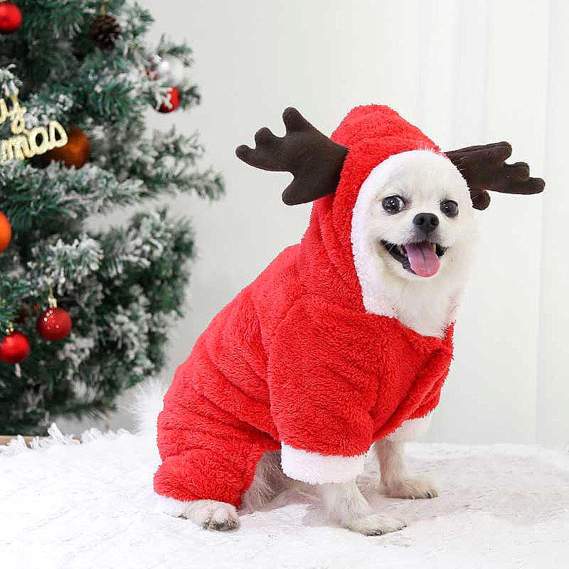 【犬服 犬 服 犬の服】トナカイさんつなぎ【ドッグウェア フリース マイヤー ボア カバーオール ロンパース クリスマス コスプレ アウトレット ダックス トイプードル チワワ パグ タムベディ】[CN]