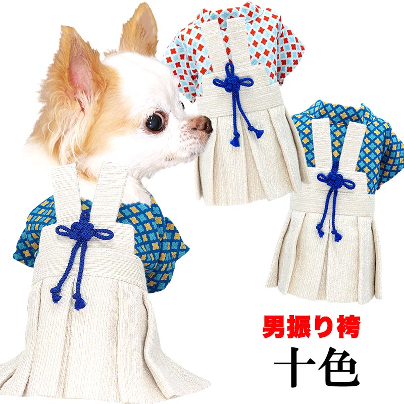 【犬服 犬 服 犬の服 秋服 冬服用 着物】男振り袴 十色《名入れ可能》【ポリちりめん 晴れ着 正月 年賀状 七五三 男の子 ドッグ ペット ウェア トイプードル チワワ タムベディおしゃれ】