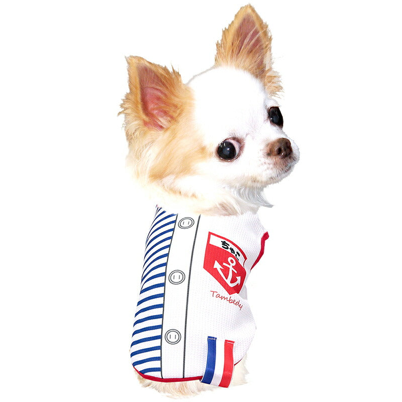 【犬服 犬 服 犬の服 夏服】愛犬のお名前入り 接触冷感素材 クール トリコロールボヤージュ【マリン フランス 涼しい 濡らす クール 袖なし ポケット 日本製 ドッグ ペット ウェア トイプードル チワワ タムベディ パグ】(S/B/N/H/)