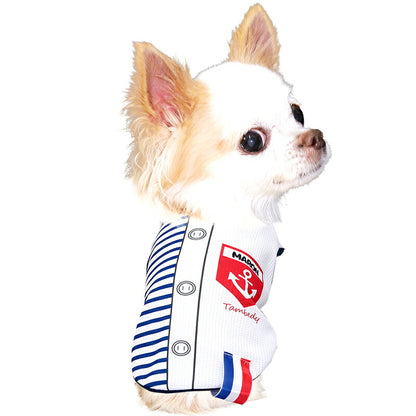 【犬服 犬 服 犬の服 夏服】愛犬のお名前入り 接触冷感素材 クール トリコロールボヤージュ【マリン フランス 涼しい 濡らす クール 袖なし ポケット 日本製 ドッグ ペット ウェア トイプードル チワワ タムベディ パグ】(S/B/N/H/)