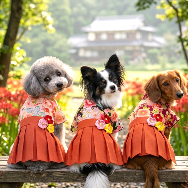 【犬服 犬 服 犬の服 秋服 冬服用】うららか袴 紬花(つむぎか)《名入れ可能》【日本製 着物 和装 お正月 初詣 年賀状 七五三 前開きドッグ ペット ウェア ダックス トイプードル チワワ タムベディ艶やか シーズー セール】
