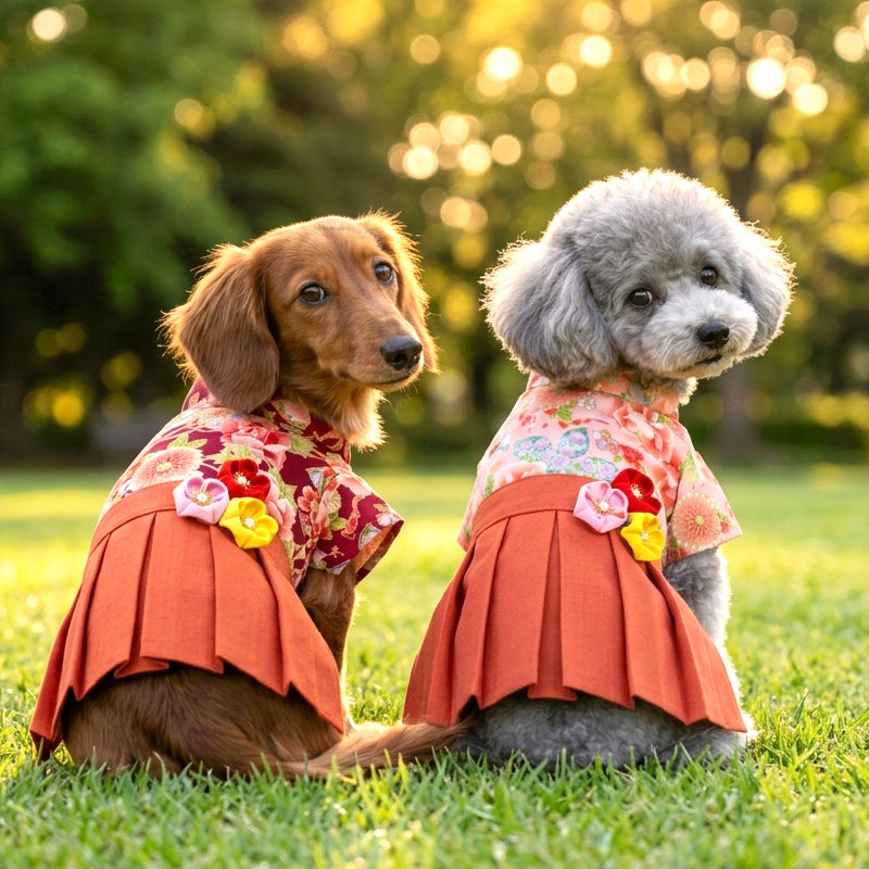 【犬服 犬 服 犬の服 秋服 冬服用】うららか袴 紬花(つむぎか)《名入れ可能》【日本製 着物 和装 お正月 初詣 年賀状 七五三 前開きドッグ ペット ウェア ダックス トイプードル チワワ タムベディ艶やか シーズー セール】