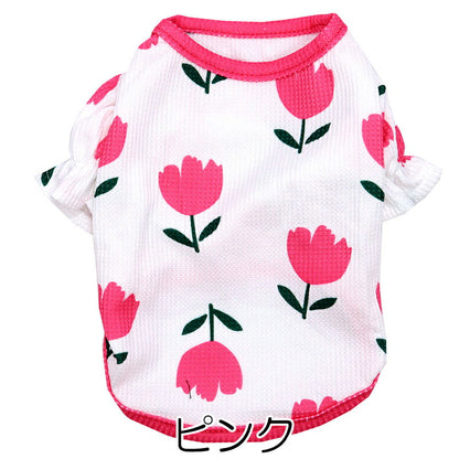【犬服 犬 服 犬の服 春服 夏服用】《名入れ可能》チューリップシャツ【花柄 パフスリーブ 女の子 フリルドッグ ペット ウェア ダックス トイプードル チワワ タムベディ シーズー】[CN]