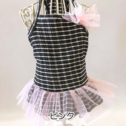 【犬 夏服 犬の服 春服用】チュールリボンボーダーワンピース【ドッグウェア スカート キャミソール ペット ダックス トイプードル チワワ タムベディおしゃれ ポメラニアン】[CN]