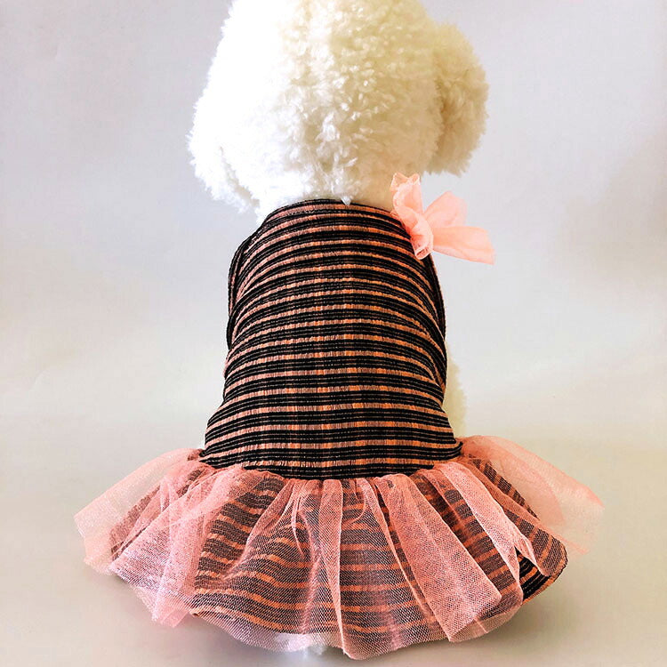 【犬 夏服 犬の服 春服用】チュールリボンボーダーワンピース【ドッグウェア スカート キャミソール ペット ダックス トイプードル チワワ タムベディおしゃれ ポメラニアン】[CN]