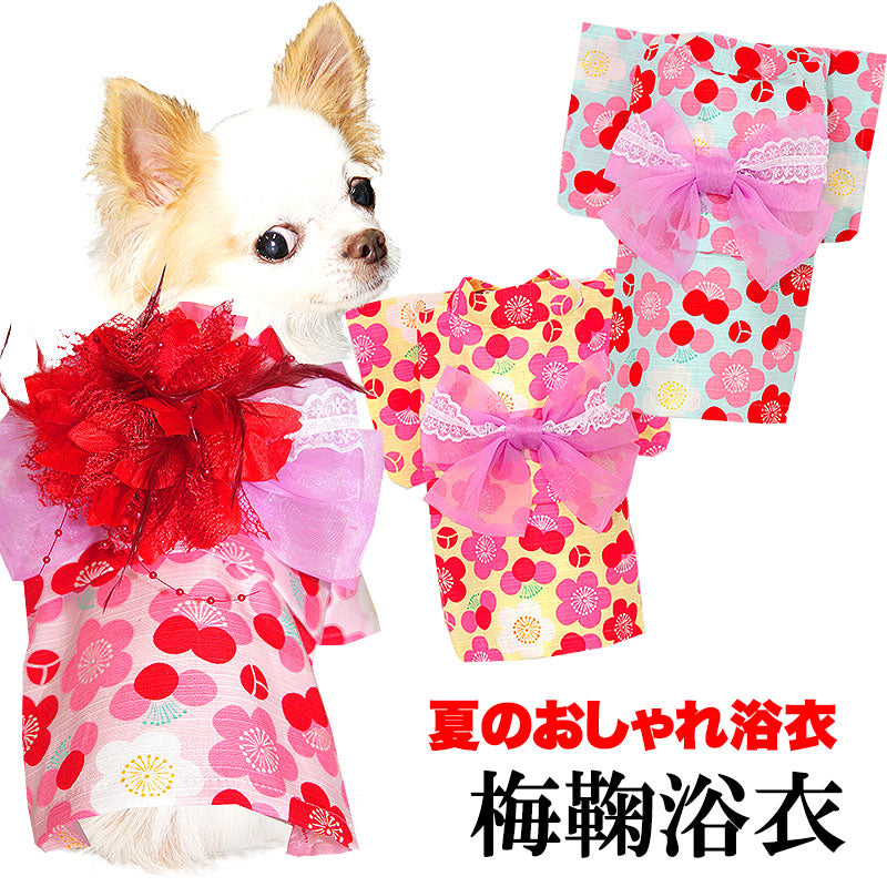 【犬 浴衣 夏服用】《名入れ可能》《コサージュ別売》梅鞠（うめまり）★ゆかた(浴衣)【ドッグウェア ペット 着物 和柄 お祭り チワワ ダックス トイプードル タムベディ かわいい ヨーキー】