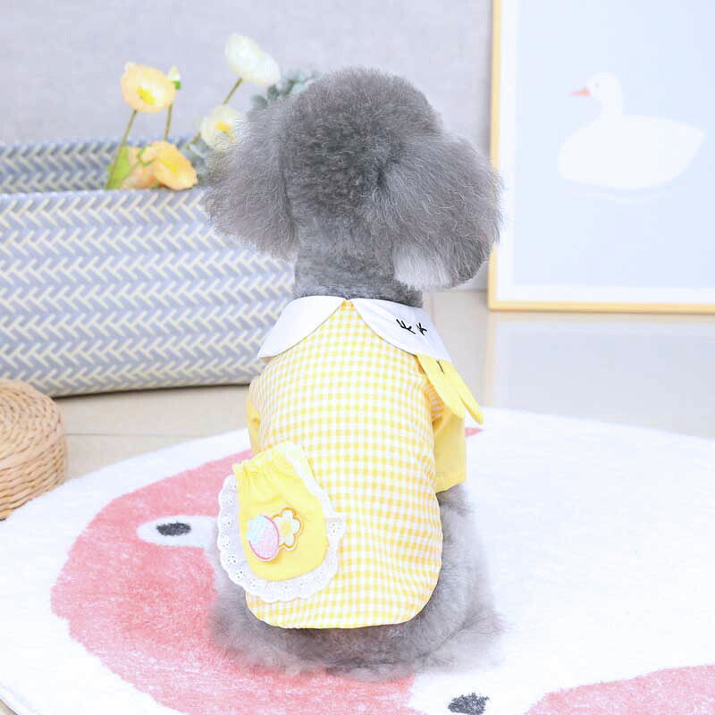 【犬 夏服 犬の服 春服用】うさちゃんポケットシャツ【ドッグウェア うさぎ チェック 襟付き 袖あり ドッグ ペット ダックス トイプードル チワワ タムベディかわいい パグ】[CN][GI]