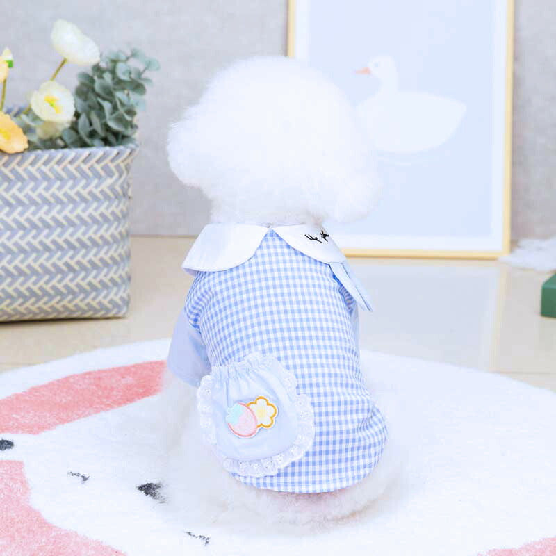 【犬 夏服 犬の服 春服用】うさちゃんポケットシャツ【ドッグウェア うさぎ チェック 襟付き 袖あり ドッグ ペット ダックス トイプードル チワワ タムベディかわいい パグ】[CN][GI]