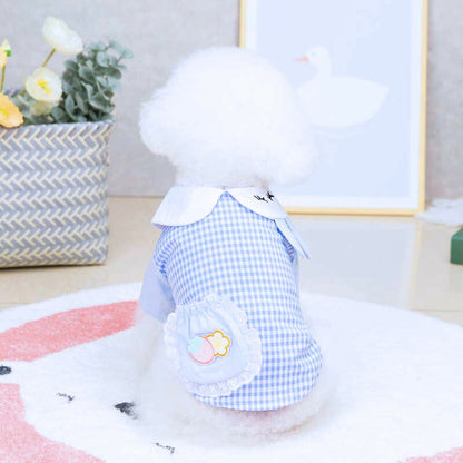 【犬 夏服 犬の服 春服用】うさちゃんポケットシャツ【ドッグウェア うさぎ チェック 襟付き 袖あり ドッグ ペット ダックス トイプードル チワワ タムベディかわいい パグ】[CN][GI]