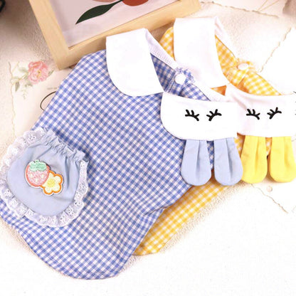 【犬 夏服 犬の服 春服用】うさちゃんポケットシャツ【ドッグウェア うさぎ チェック 襟付き 袖あり ドッグ ペット ダックス トイプードル チワワ タムベディかわいい パグ】[CN][GI]