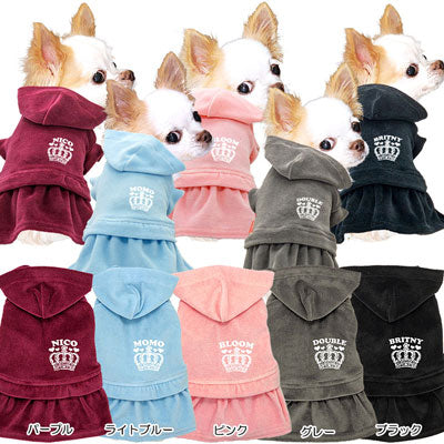 【犬服 犬 服 犬の服 名入れ】愛犬のお名前入り ベロアワンピース【ドッグウェア ペット クラウン 女の子 トイプードル チワワ ダックス おしゃれ シーズー タムベディ】(L/)[GI]