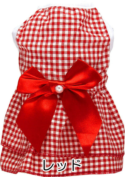 【犬 夏服 犬の服 春服用】ウエストリボンワンピース【ドッグウェア 前開き ボタン チェック フリル ペット アウトレット ダックス トイプードル チワワ タムベディ シーズー】[CN][GI]