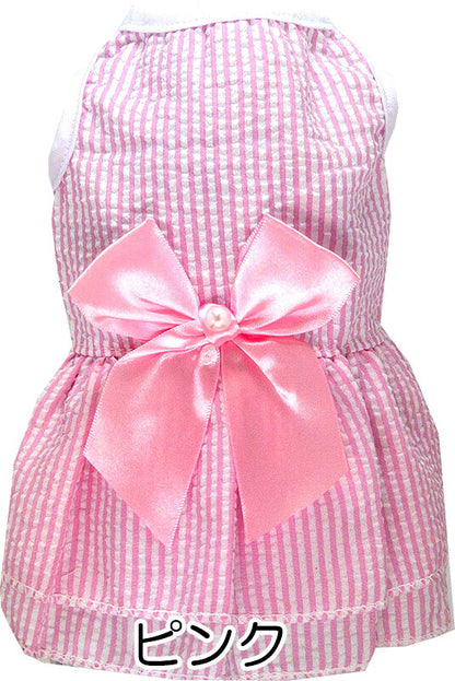 【犬 夏服 犬の服 春服用】ウエストリボンワンピース【ドッグウェア 前開き ボタン チェック フリル ペット アウトレット ダックス トイプードル チワワ タムベディ シーズー】[CN][GI]