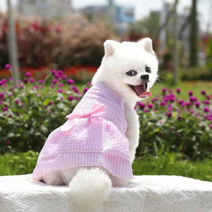 【犬 夏服 犬の服 春服用】ウエストリボンワンピース【ドッグウェア 前開き ボタン チェック フリル ペット アウトレット ダックス トイプードル チワワ タムベディ シーズー】[CN][GI]
