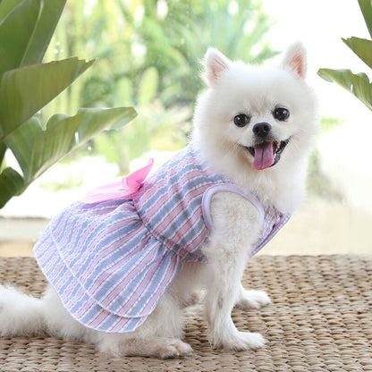 【犬 夏服 犬の服 春服用】ウエストリボンワンピース【ドッグウェア 前開き ボタン チェック フリル ペット アウトレット ダックス トイプードル チワワ タムベディ シーズー】[CN][GI]