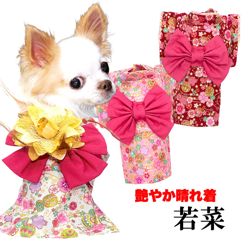 【犬服 犬 服 犬の服 秋服 冬服用】艶やか晴れ着 若菜(わかな)着物《名入れ可能》《コサージュ別売》【和柄 正月 年賀状 初詣 花柄 日本製ドッグ ペット ウェア ダックス トイプードル チワワ タムベディ】