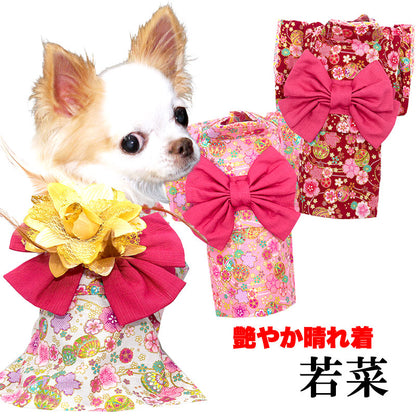 【犬服 犬 服 犬の服 秋服 冬服用】艶やか晴れ着 若菜(わかな)着物《名入れ可能》《コサージュ別売》【和柄 正月 年賀状 初詣 花柄 日本製ドッグ ペット ウェア ダックス トイプードル チワワ タムベディ】