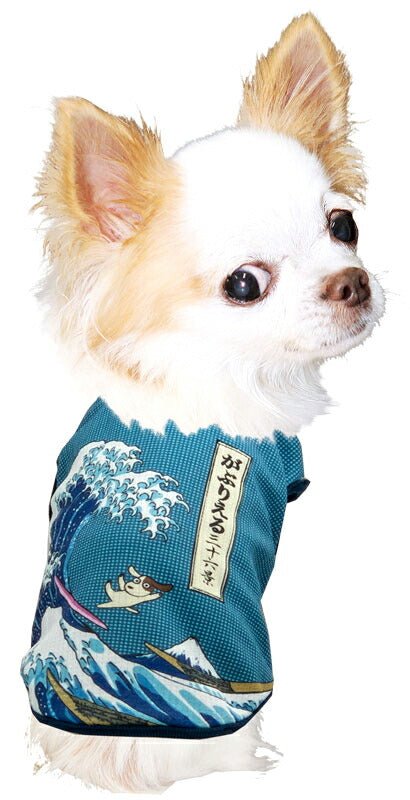 【犬 夏服用 犬の服 名入れ 春服】ひんやり 接触冷感素材 クール 愛犬のお名前入りわんこ三十六景シャツ【ドッグウェア トイプードル チワワ 和柄 浮世絵浮世絵 暑さ対策 熱中症対策 タムベディ】(S/B/N/H/)