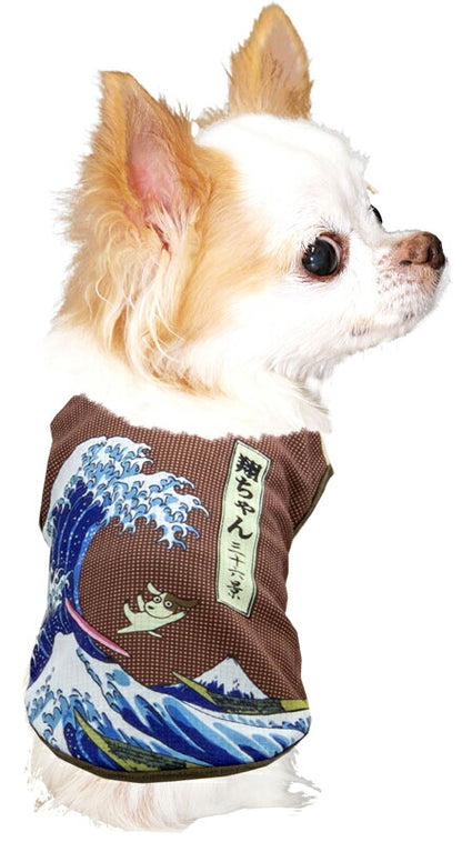 【犬 夏服用 犬の服 名入れ 春服】ひんやり 接触冷感素材 クール 愛犬のお名前入りわんこ三十六景シャツ【ドッグウェア トイプードル チワワ 和柄 浮世絵浮世絵 暑さ対策 熱中症対策 タムベディ】(S/B/N/H/)