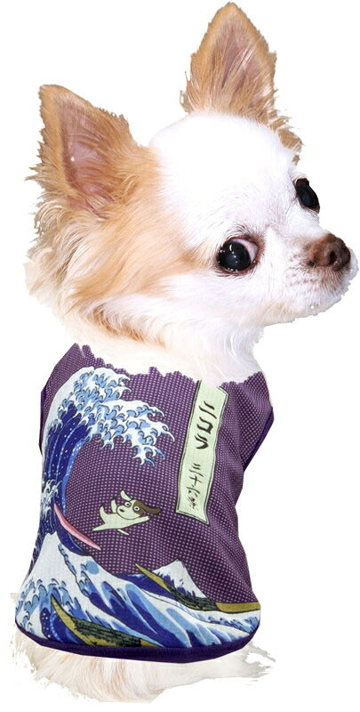 【犬 夏服用 犬の服 名入れ 春服】ひんやり 接触冷感素材 クール 愛犬のお名前入りわんこ三十六景シャツ【ドッグウェア トイプードル チワワ 和柄 浮世絵浮世絵 暑さ対策 熱中症対策 タムベディ】(S/B/N/H/)