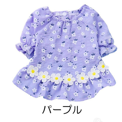 【犬服 犬 服 犬の服 春服 夏服用】ホワイトフラワーワンピース【前開き フリル 花柄 女の子 スカート ドッグ ペット ウェア ダックス トイプードル チワワ タムベディ マルチーズ】[CN]