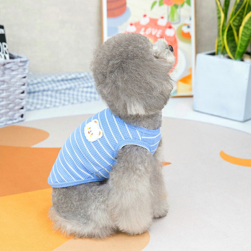 【犬服 犬 服 犬の服 春秋服 夏服用】ホワイトベアワッフルボーダーシャツ【ワッペン シロクマドッグ ペット ウェア アウトレット ダックス トイプードル チワワ タムベディ シーズー】[CN]
