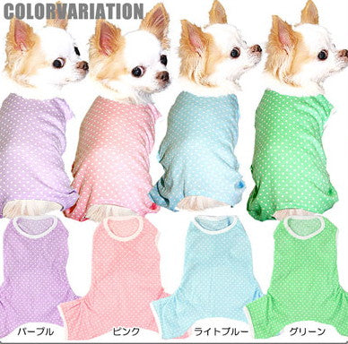 【犬服 犬 服 犬の服】ホワイトドット ロンパース【ドッグウェア ペット 寒さ対策 水玉 トイプードル チワワ ダックス タムベディ かわいい ポメラニアン】
