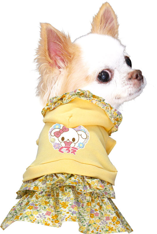 【犬服 犬 服 犬の服 名入れ 春服 夏服用 】愛犬のお名前入り ホワイトラビットフラワーワンピース【ドッグウェア 小花柄 パステル うさぎ ペット ダックス トイプードル チワワ ポメラニアン タムベディ】(L/)