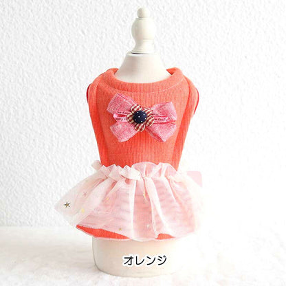 【犬服 犬 服 犬の服 名入れ 秋服 冬服用】ホワイトチュールワンピース【ドッグウェア チュール 星 ラメ ワンポイント リボン ペット ダックス トイプードル チワワ タムベディ】[GI][CN]