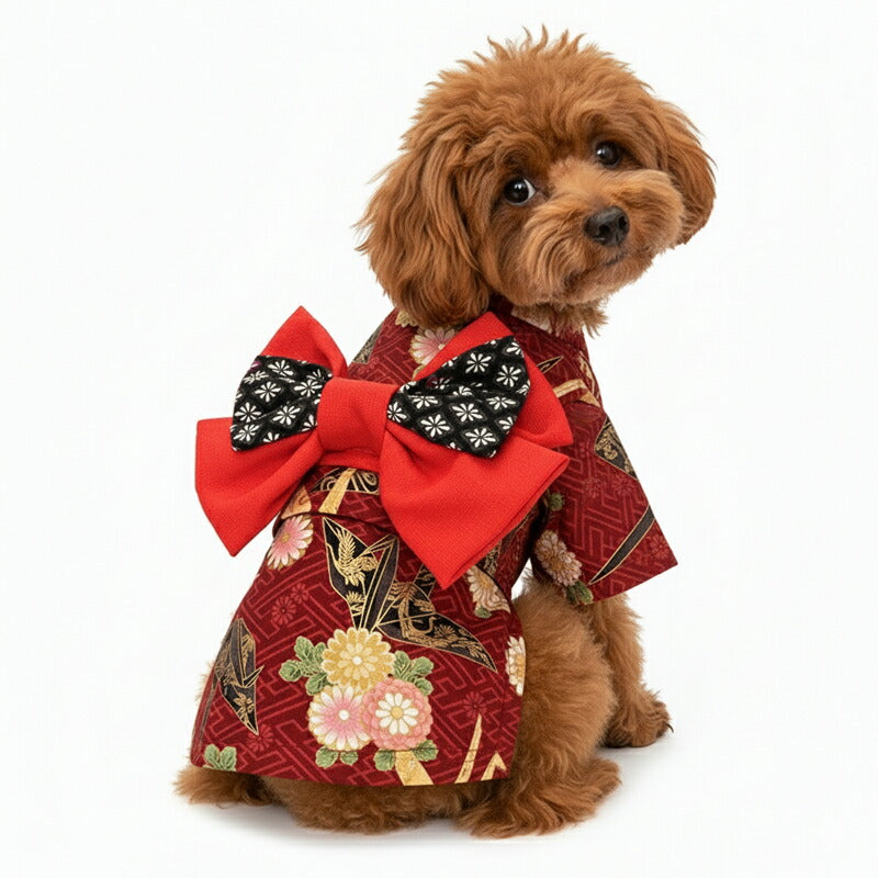 【着物 犬 服 犬の服 秋服 冬服用】艶やか晴れ着 八千代(やちよ)《名入れ可能》《コサージュ別売》【鶴 和柄 正月 年賀状 初詣 日本製ドッグ ペット ウェア ダックス トイプードル チワワ タムベディ】