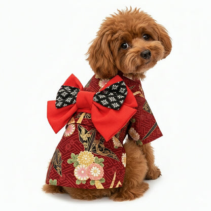 【着物 犬 服 犬の服 秋服 冬服用】艶やか晴れ着 八千代(やちよ)《名入れ可能》《コサージュ別売》【鶴 和柄 正月 年賀状 初詣 日本製ドッグ ペット ウェア ダックス トイプードル チワワ タムベディ】