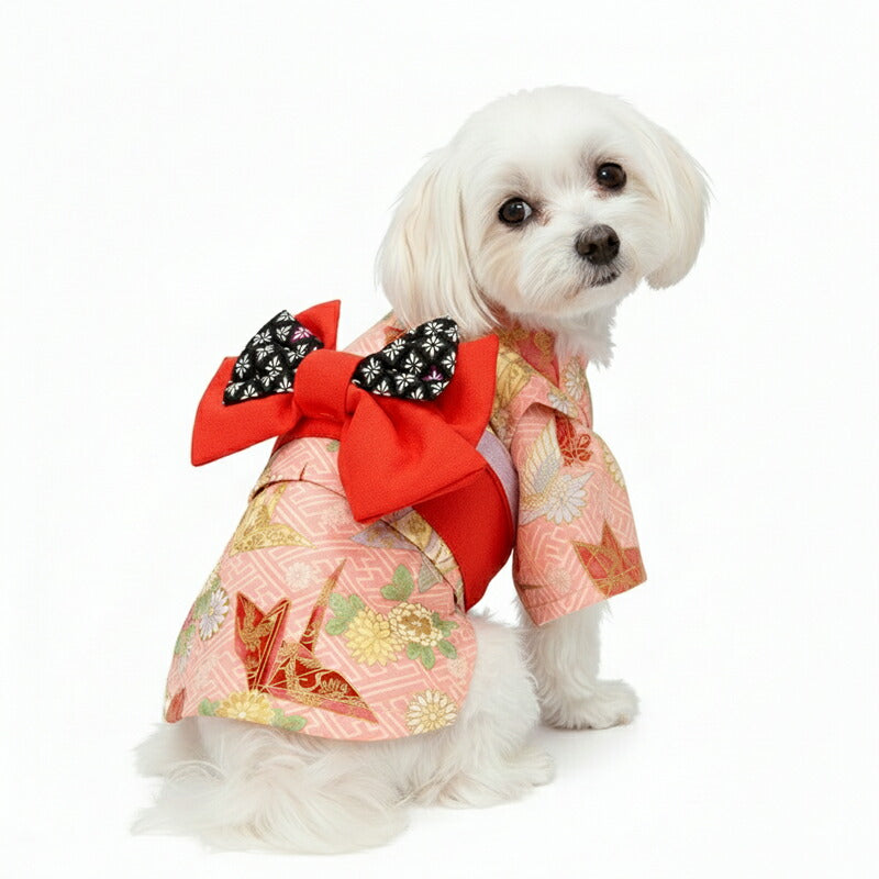 【着物 犬 服 犬の服 秋服 冬服用】艶やか晴れ着 八千代(やちよ)《名入れ可能》《コサージュ別売》【鶴 和柄 正月 年賀状 初詣 日本製ドッグ ペット ウェア ダックス トイプードル チワワ タムベディ】