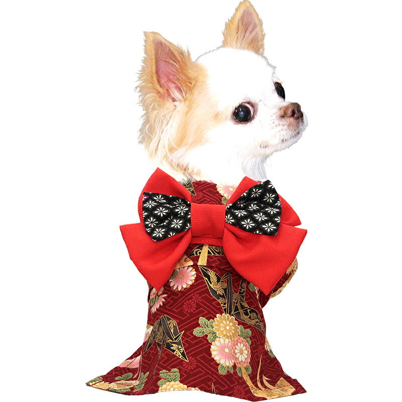 【着物 犬 服 犬の服 秋服 冬服用】艶やか晴れ着 八千代(やちよ)《名入れ可能》《コサージュ別売》【鶴 和柄 正月 年賀状 初詣 日本製ドッグ ペット ウェア ダックス トイプードル チワワ タムベディ】