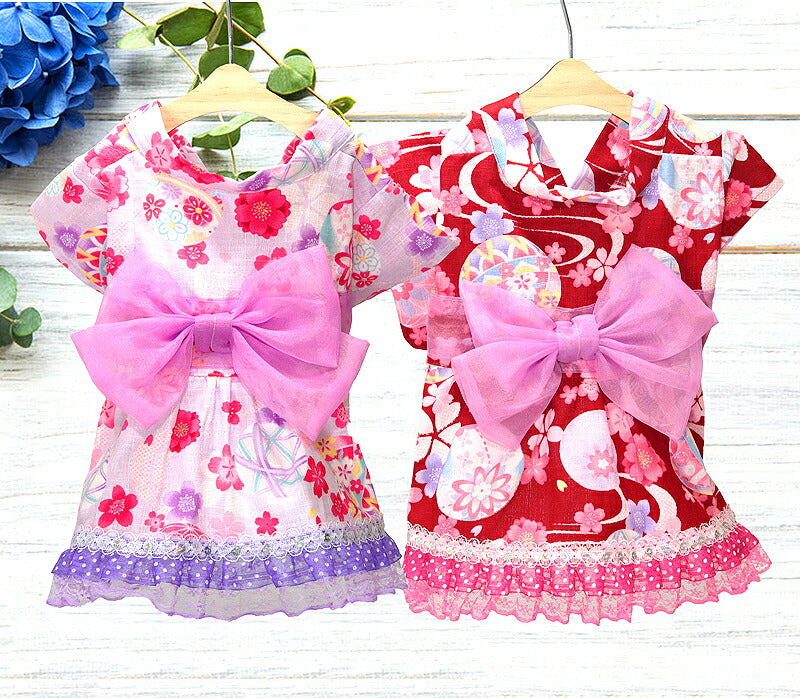 【犬服 犬 服 犬の服　春服 夏服用】夢衣ドレス浴衣 ゆかた《名入れ可能》《コサージュ別売》【日本製 桜 祭り ワンピース 和服 花火大会 インスタ映え 七五三ドッグ ペット ウェア トイプードル チワワ タムベディ】