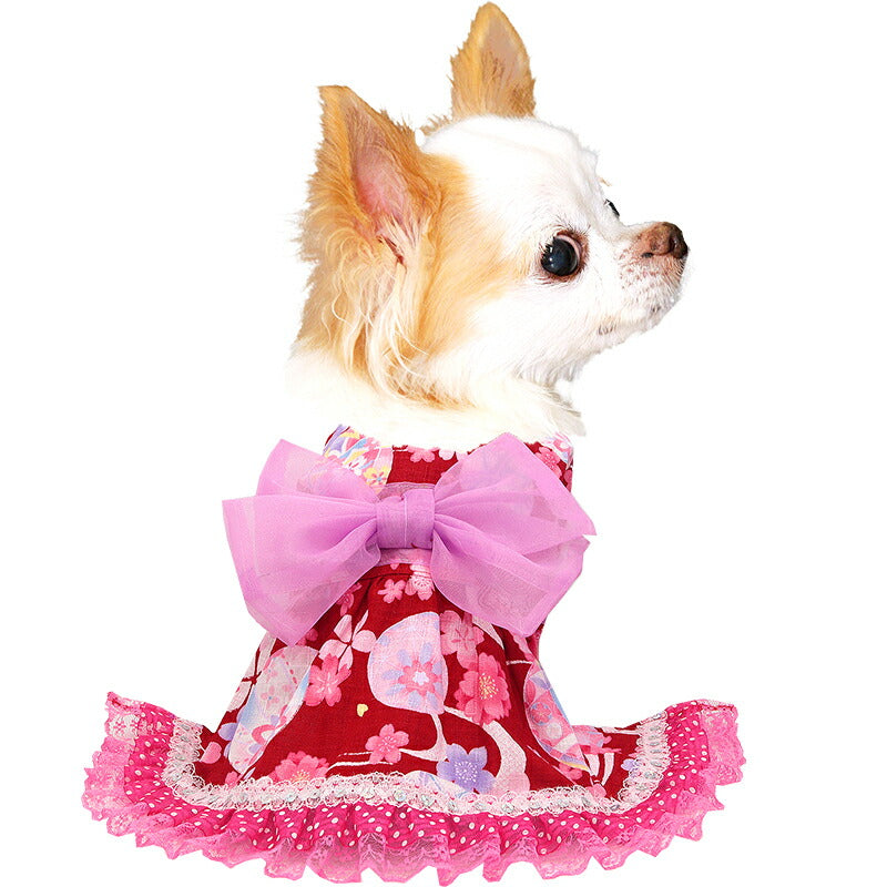 【犬服 犬 服 犬の服　春服 夏服用】夢衣ドレス浴衣 ゆかた《名入れ可能》《コサージュ別売》【日本製 桜 祭り ワンピース 和服 花火大会 インスタ映え 七五三ドッグ ペット ウェア トイプードル チワワ タムベディ】