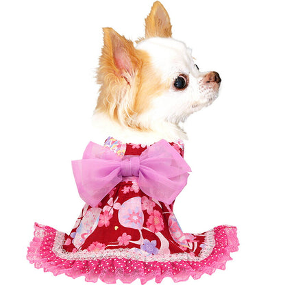 【犬服 犬 服 犬の服　春服 夏服用】夢衣ドレス浴衣 ゆかた《名入れ可能》《コサージュ別売》【日本製 桜 祭り ワンピース 和服 花火大会 インスタ映え 七五三ドッグ ペット ウェア トイプードル チワワ タムベディ】