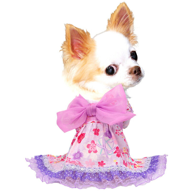 【犬服 犬 服 犬の服　春服 夏服用】夢衣ドレス浴衣 ゆかた《名入れ可能》《コサージュ別売》【日本製 桜 祭り ワンピース 和服 花火大会 インスタ映え 七五三ドッグ ペット ウェア トイプードル チワワ タムベディ】