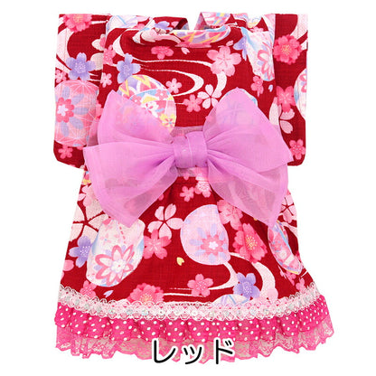 【犬服 犬 服 犬の服　春服 夏服用】夢衣ドレス浴衣 ゆかた《名入れ可能》《コサージュ別売》【日本製 桜 祭り ワンピース 和服 花火大会 インスタ映え 七五三ドッグ ペット ウェア トイプードル チワワ タムベディ】