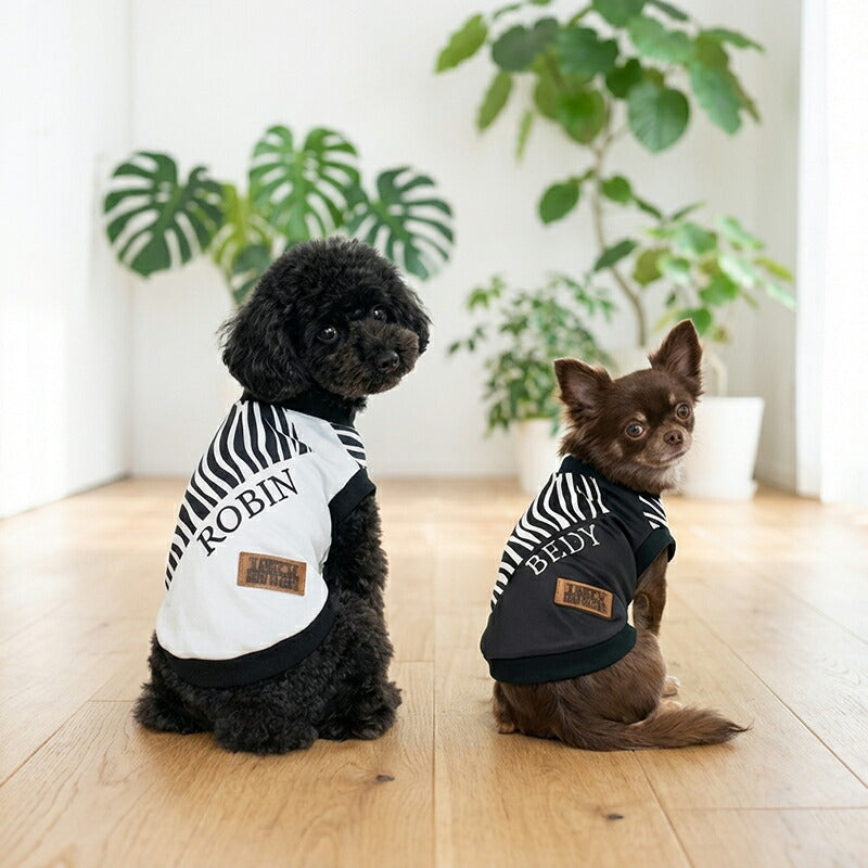 【犬服 犬 服 犬の服 秋服 冬服用】愛犬のお名前入りゼブラクロス【シャツ 袖あり 日本製 シマウマ柄 モノクロ 白 黒ドッグ ペット ウェア ダックス トイプードル チワワ タムベディ クール パグ】(S/3/RI/H/)